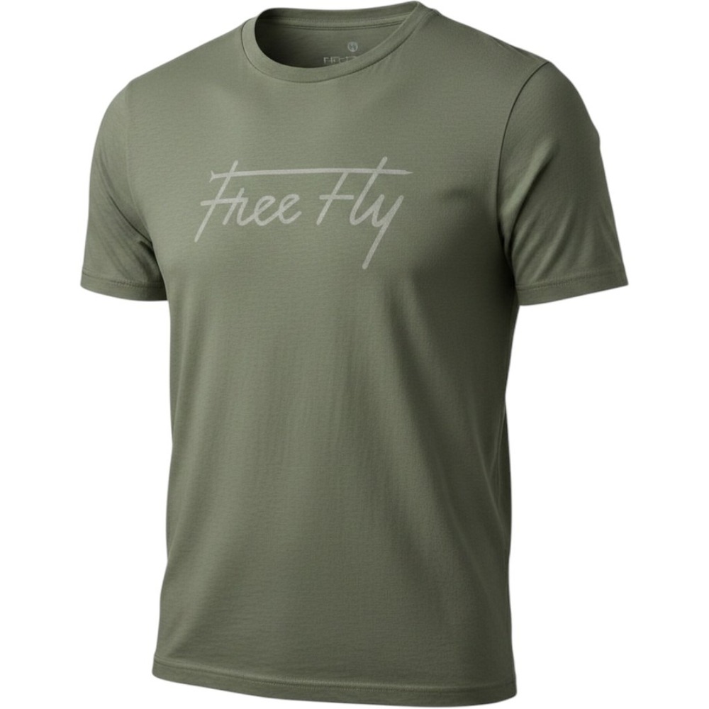Free Fly Men's Scrpit Logo Tri-Blend T-Shirt Olive Green Size Medium